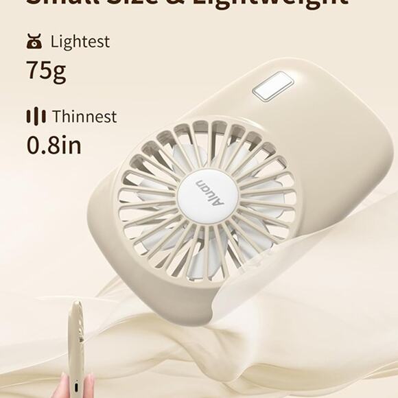 Handheld Mini Fan Small Personal Portable Speed Adjustable USBRechargeable Beige - Picture 7 of 8